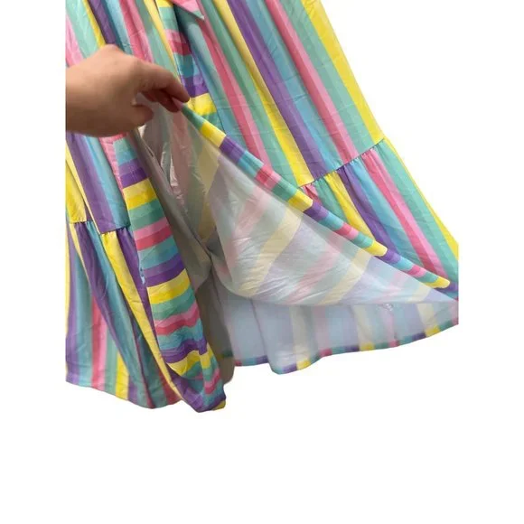 ELOQII Maxi Dress Womens 18 Easter Colorful Striped Tiered Ballon Long Sleeves - Picture 16 of 16